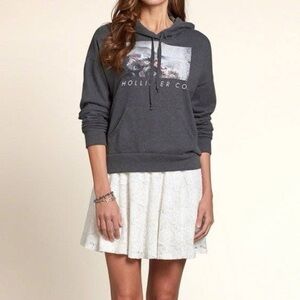 Hollister Y2K Vintage Women Pullover Graphic Heather Grey Hoodie Sweatshirt | M